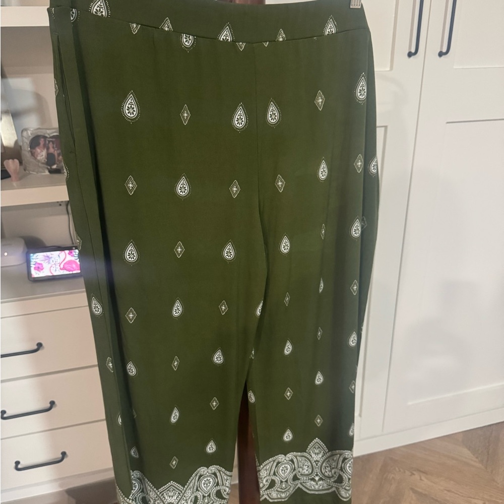 Susan Graver Olive Paisley Pants